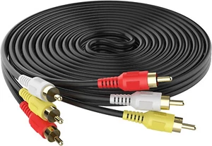 NEW 30 ft FOOT feet 3 RCA TRIPLE COMPOSITE VIDEO AND AUDIO CABLE TV DVD CORD US - Picture 1 of 9