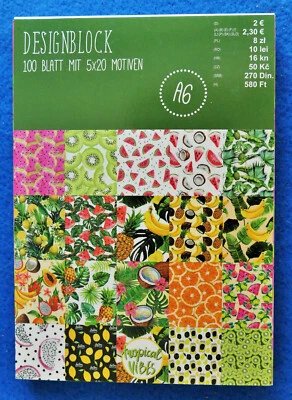 Designblock A6_100 Blatt_5x20 Motive_Tropical Vibes_Ananas Banane Kiwi Kokosnuss - Bild 1 von 4