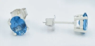 正品 2.44 克拉伦敦蓝色 TOPAZ 耳环 0.925 银 - 美国制造 — 第 1/3 张图片