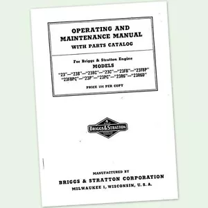 Briggs And Stratton Model 23 23B 23C Engine Operators Parts Maintenance Manual & - Picture 1 of 1