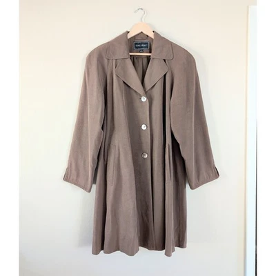 Vintage Metallic Brown A-Line Fluid Mid-Length Trench Coat Timeless Classic Sz L - Image 1 of 4