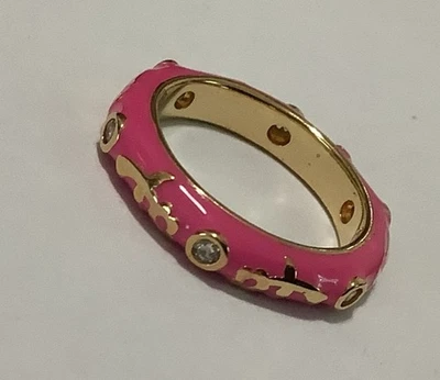 Lauren G. Adams Hot Pink Enamel & Clear Cz’s, Gold Plated (115) Size 6.5 - Image 1 of 2