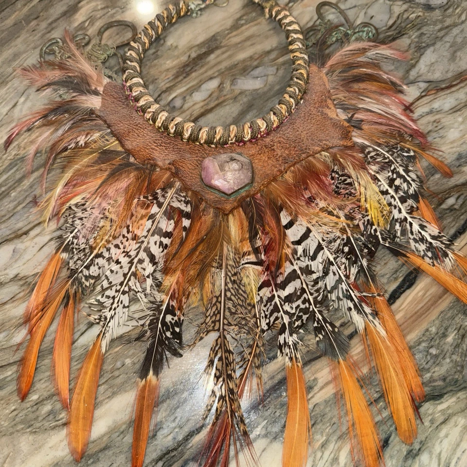 Alex and Lee Artisan Love Peace 70s  Necklace Feathered Vintage  Art   - Image 1 of 4