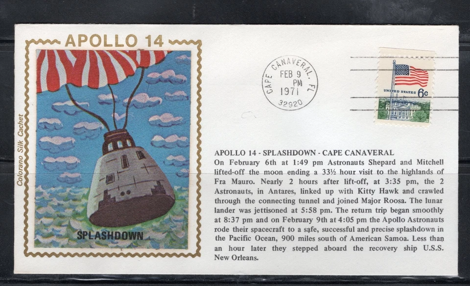 1971 US Space Event Cover Apollo 14 Splashdown Feb 9 Cape Canaveral FL - Image 1 of 1