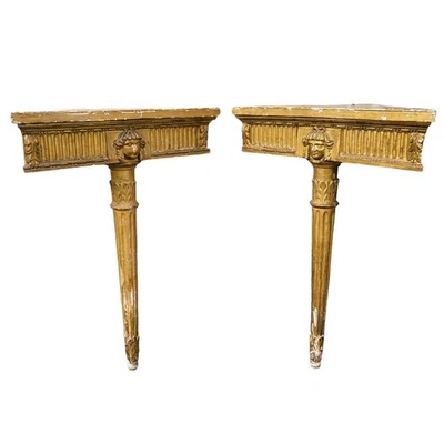 Pair of Louis XVI Style Giltwood Corner Console Tables - Image 1 of 4