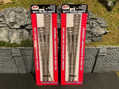 (2) Atlas #563 HO Scale Code 83 #6 Left Hand Custom Line Turnout. Switch Track - Image 1 of 2
