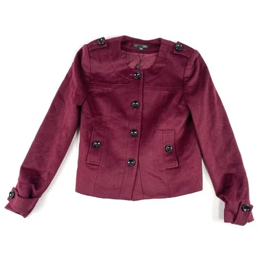 Saba Lara Crop Jacket Size 6 Burgundy Button Front Wool Cashmere Blend New - image 1 of 4
