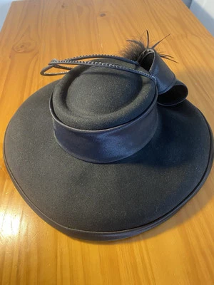 Vtg Mr. Hi s Black Wool & Rhinestone Hat Ky Derby, Church, Costume, Hollywood - Image 1 of 4