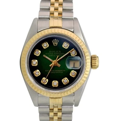 Reloj Rolex Datejust para dama de dos tonos oro y acero viñeta verde esfera diamante Foto 1 de 4