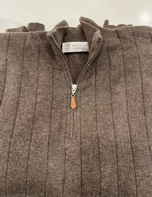 Suéter para hombre Brunello Cucinelli 1/2 cremallera lana/cachemira marrón talla 54 (grande) Foto 1 de 4