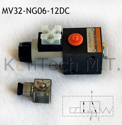 Hydraulic Solenoid Valve 3/2 Way Valve - NG06 - 50 L/min - 12V DC - Includes Plug - Image 1 of 2