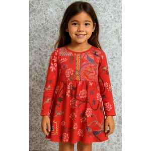 Desigual Kids Girls Dress Size 7-8 Floral Red Multicolor Sequin Details Cotton - Picture 1 of 10