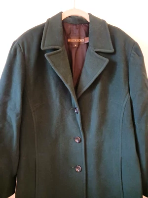 Abrigo de invierno clásico suave Kristen Blake talla 16 44 lana de cordero verde profundo cachemir Foto 1 de 4