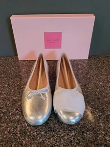 KATE SPADE NEW YORK Silver Ballet Flats Honey Metallic Leather 9.5 B Womens New - Picture 1 of 13
