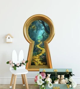 3D Keyhole Removable Wall Decal - Yellow Brick Road to Emerald Castle at Night - Picture 1 of 12