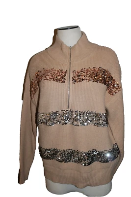 Chaqueta elegante de lentejuelas tostadas Nine West talla pequeña nueva con etiquetas 1/4 cremallera al por menor $60 Foto 1 de 4