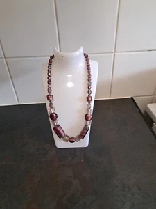 Glass Bead Necklace Pink Foiled Style. - Picture 1 of 8