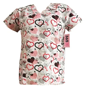 Women's Fashion Medical Nursing Scrub Tops Black Red Harts S - Picture 1 of 2