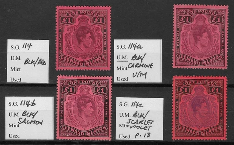 LEEWARD Is. 1938-51. £1 x 4 MH/LMH/MNH. SG. 114, 114a, 114b, 114c.  (7170) Cover