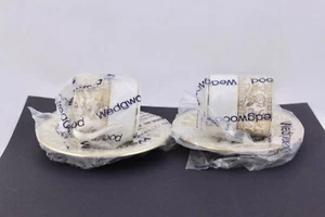 SET OF 2 WEDGWOOD GOLD FLORENTINE COFFEE ESPRESSO DEMITASSE CUPS & SAUCERS - NEW - Picture 1 of 5