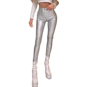 Women's Faux Leather Leggings Tummy Control Yoga Pants High & Classic Waisted - Picture 1 of 5