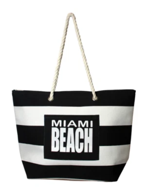 Free Style Miami Beach Tote Bag- 21"x15"x6"- Water resistant- Stylish- Blk/White - Image 1 of 3