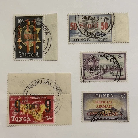 1968 TONGA SENITI OVERPRINTS LOT OF 5 DIFFERENT SOME NUKU'ALOFA SON CANCELS Cover