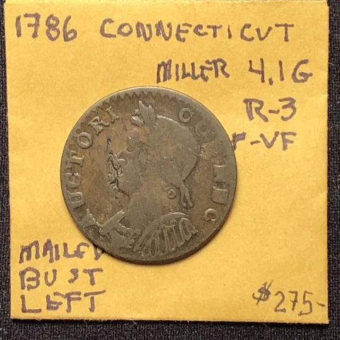 1786 M 4.1-G R-3 Mailed Bust Left Connecticut Colonial Copper Coin Choice Brown Cover