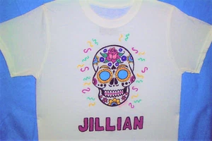 Personalized Sugar Skull Shirt, Girls Sugar Skull Shirt, Handmade - Picture 1 of 5