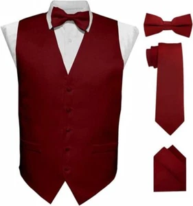 Vittorio Farina Hombre Chaleco Satinado, Corbata, Pajarita y Bolsillo Cuadrado Conjunto (Negro - Imagen 1 de 78