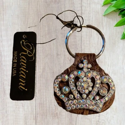 Llavero Corona Raviani en Cuero Marrón Western Tooled con Cristales Foto 1 de 2