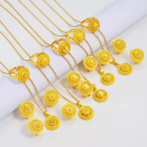 24K Dubai Gold Plated Earrings Necklace Jewelry Set - Picture 1 of 5
