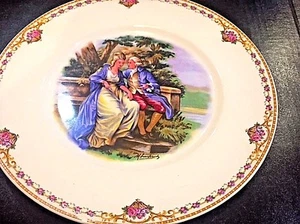 B&C LIMOGES FRANCE L BERNARDAUD &CO PIATTO COPPIA VITTORIANA ARTISTA FIRMATO - Foto 1 di 7