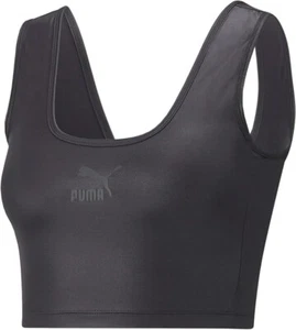 Puma Womens Size XS Black Shiny Cropped Top T-Shirt Sports Bra NEW - Picture 1 of 2