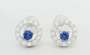 LAB CREATED TANZANITE & WHITE SAPPHIRE STUD EARRINGS .925 Silver - NEW WITH TAG - Picture 1 of 4