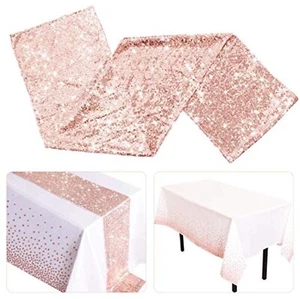 Rose Gold Tablecloth, 2 Pack - 12x108inch Sequins Table Runners and 54x108inc... - Picture 1 of 6