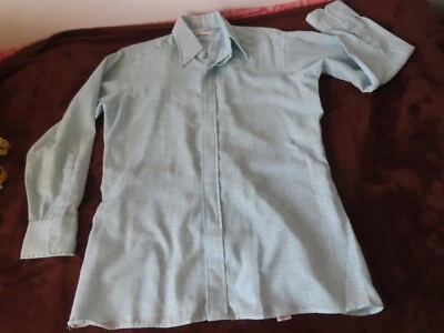 Vintage 60s 70s Pierre Cardin linen blue Long Sleeve Shirt Durable Press 16/33 - Image 1 of 4