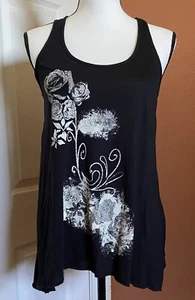 CATO JERSEY CAMISETA SIN MANGAS NEGRO CON DISEÑO FLORAL BLANCO TALLA M - Imagen 1 de 6