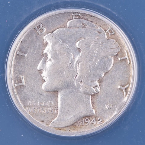 1942 Mercury Dime ANACS EF45 Rim Clip Silver Certified 10c Cover