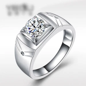 925 Sterling Silver Ring Inlaid 1.25 Ct Cubic Zirconia Ring Men Wedding Jewelry - Picture 1 of 2
