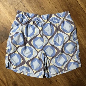 Urban Outfitters Hombres Talla M Azul Tostado Geo Estampado Bañador Pantalones Cortos Traje de Baño *LEER - Imagen 1 de 8