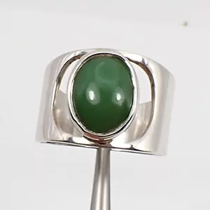 5.25 cts Dark Green Jade Natural Australian Chrysoprase Ring 925 Sterling Silver - Picture 1 of 12