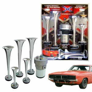 Trompettes Pneumatiques Musique GENERALE LEE - Hazzard Plastique Chrome Klaxon - Picture 1 of 8