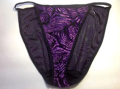 Bragas de mujer, bikinis de cuerda tallas 2 tallas S/M terciopelo púrpura y negro a rayas de red Foto 1 de 4