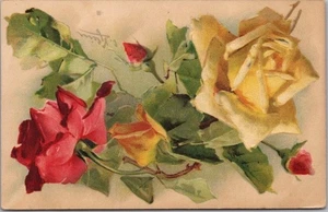 Artist-Signed CATHERINE KLEIN Embossed Postcard Red & Yellow Roses / 1908 Cancel - Picture 1 of 2
