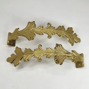 Vintage Gold Gardine Raffhalter klassisch Federmuster Messingoptik 1 Paar - Bild 1 von 9