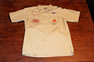 Boy Scouts of America BSA Men's Shirt Tan Medium Sewn Patches Short Sleeve - Image 1 of 4