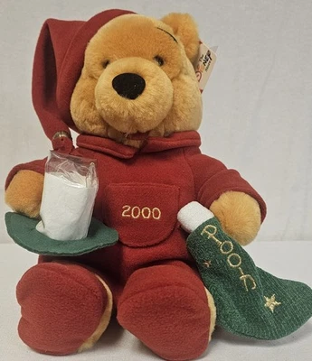 Vintage 2000 Disney Store Christmas Winnie The Pooh Plush w/ Milk & Stocking NWT - Image 1 of 4