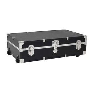 Storage Trunk Under the Bed Footlocker Black Wooden Compact Wheels Keys Lockable - Picture 1 of 8