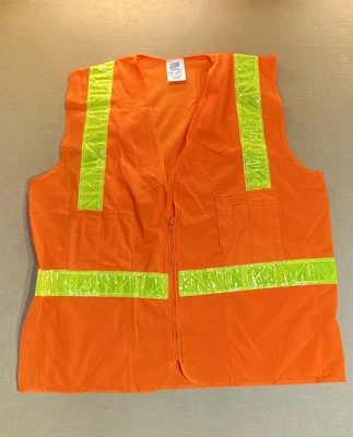 Reflective Orange Safety Vest ANSI Class 2 Level 2, Zipper ERB Men's Size L USA - Image 1 of 4